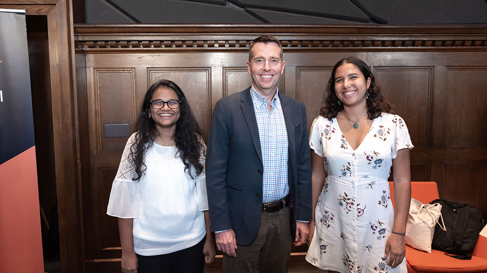 David Plouffe with Obama Scholars Sherin Aboobucker and Noa Richard